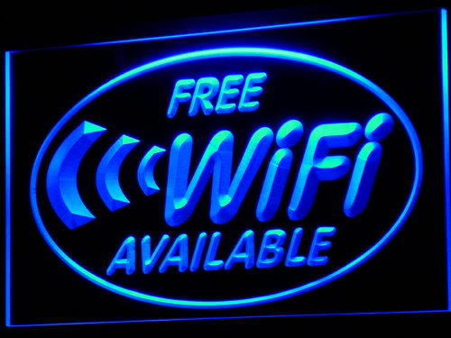 Free Wi-Fi Internet Access Blue Neon Light Sign